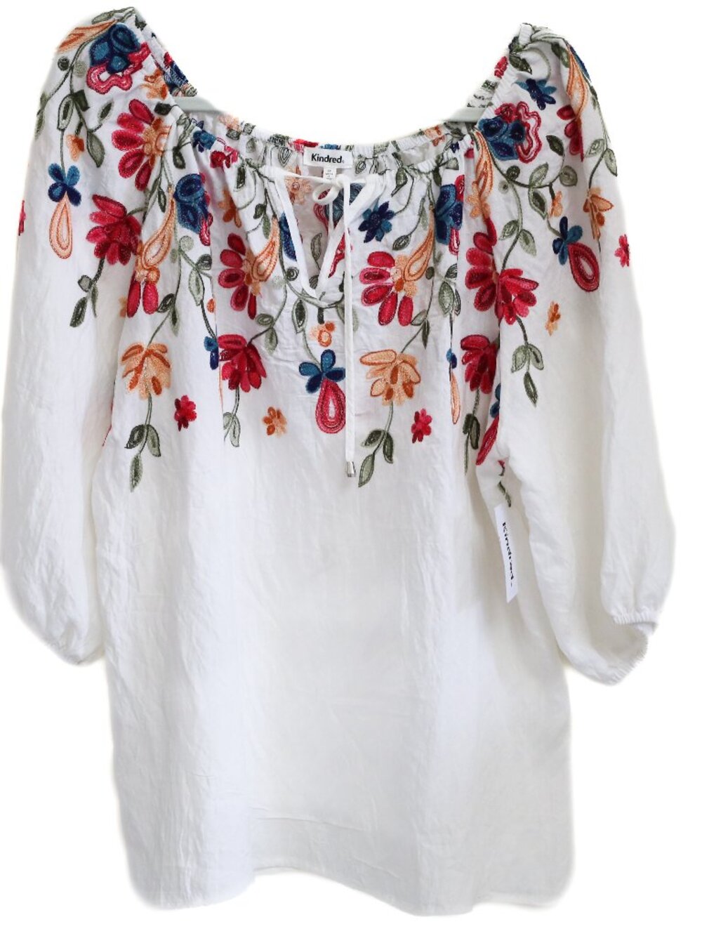 Kindred Anthropologie Shirt Women's Size 2XL White Floral Embroidered Woven NWT